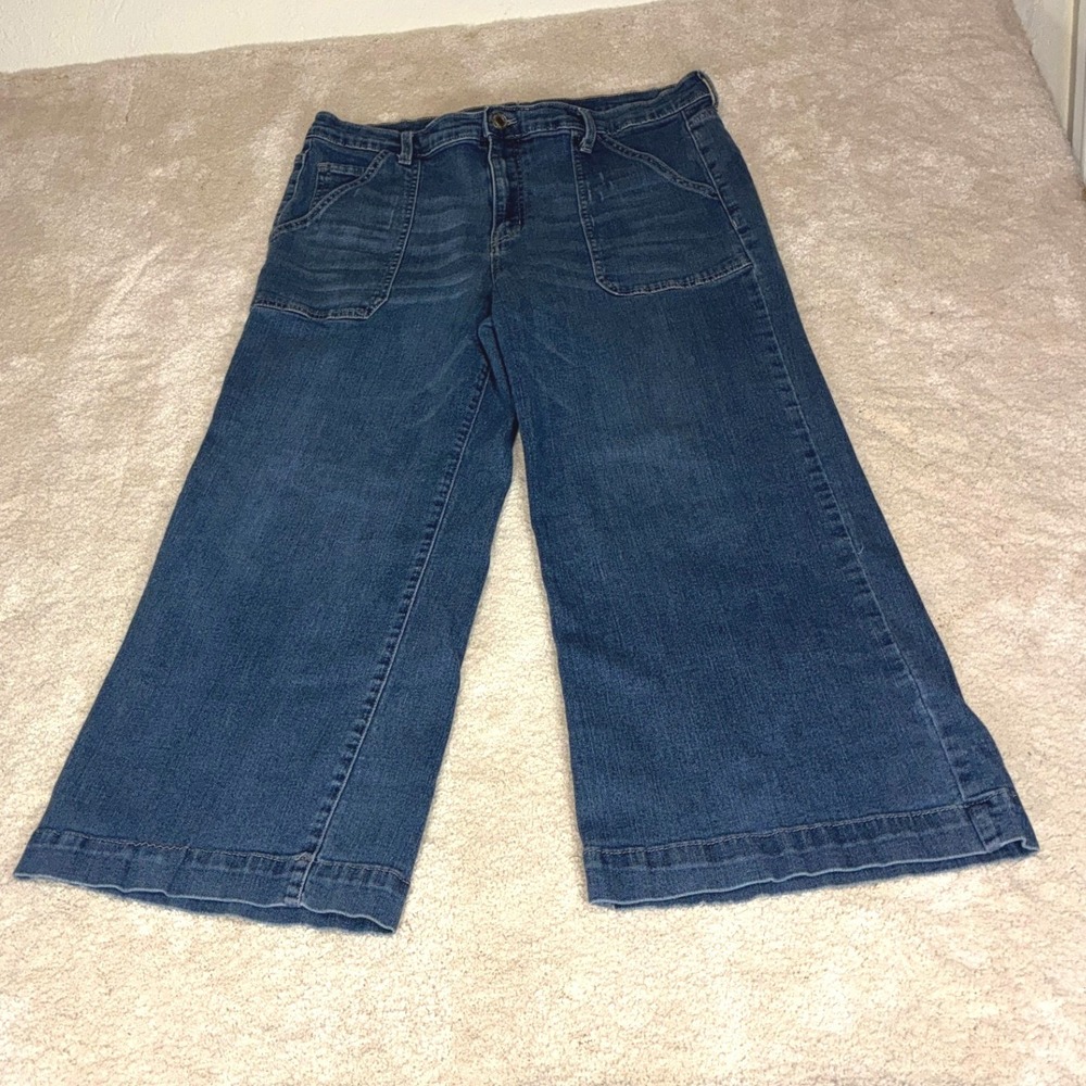 Time & Tru Dark Wash Wide Leg Jeans - 16- High Rise Cropped Patch Pocket
